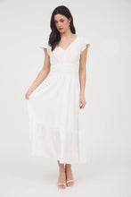 Load image into Gallery viewer, Black Ruffle Shirred Waist Midi Dress