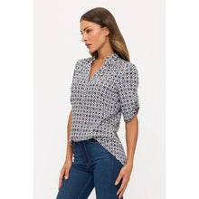 Load image into Gallery viewer, Blue &amp; Ivory Mandarin Neck Top