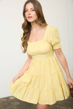 Load image into Gallery viewer, Yellow Sq Neck Tiered Mini Dress