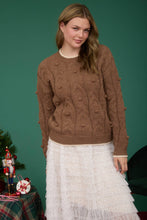 Load image into Gallery viewer, Brown Pom Pom Cable Knit Sweater
