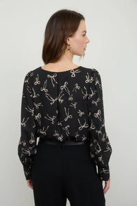 Bow Pattern Long Sleeve Top
