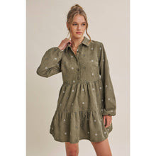 Load image into Gallery viewer, OLIVE MEADOW MARKET ARTISAN DAISY EMBROIDERED CORDUROY MINI DRESS