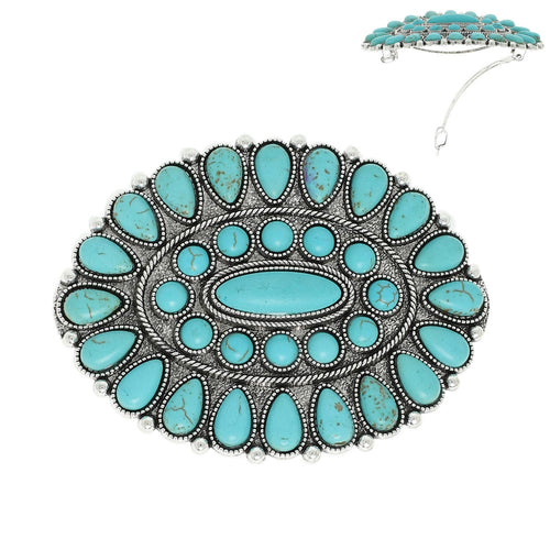Western Oval Turquoise Concho Hair Barrette Clip : Turquoise