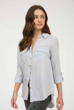 Load image into Gallery viewer, Black Striped Collared Button Down Top