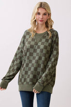 Load image into Gallery viewer, Olive Checkered Print Drop Shoulder Top