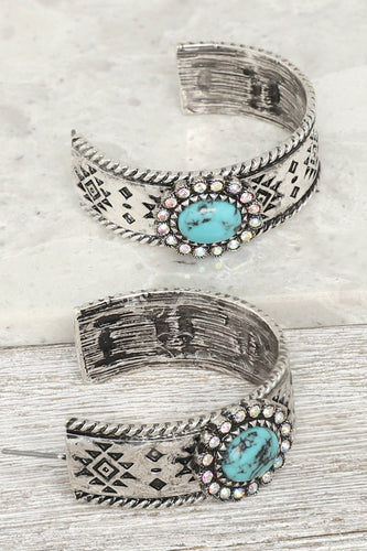 Western Rhinestone Turquoise Hoop Earrings