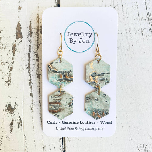 Double Hexagon: Turquoise Wildwood Earrings