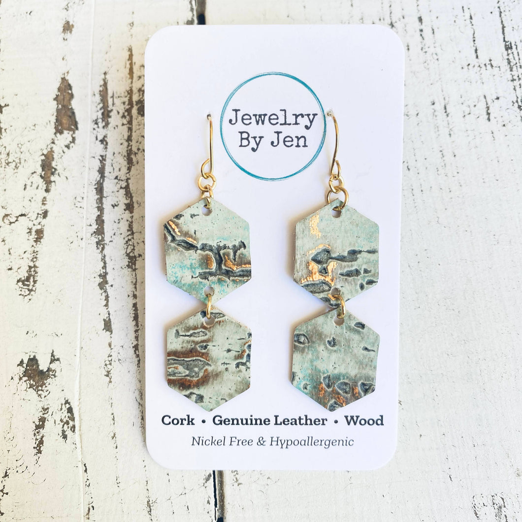 Double Hexagon: Turquoise Wildwood Earrings