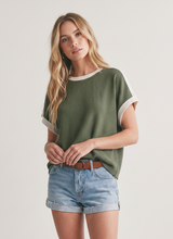 Load image into Gallery viewer, Olive &amp; Cream Color Block Top