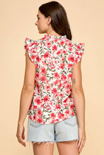 Load image into Gallery viewer, Floral Printed V Neck Top w/Ruffled Neck &amp; Sleeves