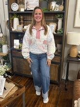Load image into Gallery viewer, Pink Textured Contrast Quarterzip Sweatshirt
