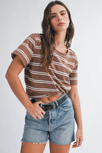 Load image into Gallery viewer, Brown Striped Boxy Short Sleeve Top