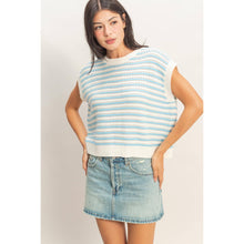 Load image into Gallery viewer, Blue Striped Sleeveless Crew Neck Top