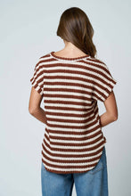 Load image into Gallery viewer, Brown Stripe Textured Round Neck Top