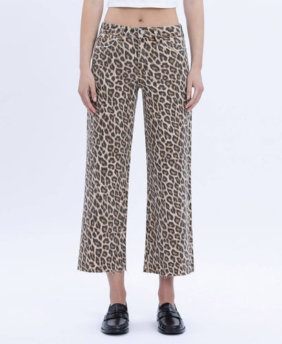 Vervet High Rise Animal Print Crop Wide Leg Jeans