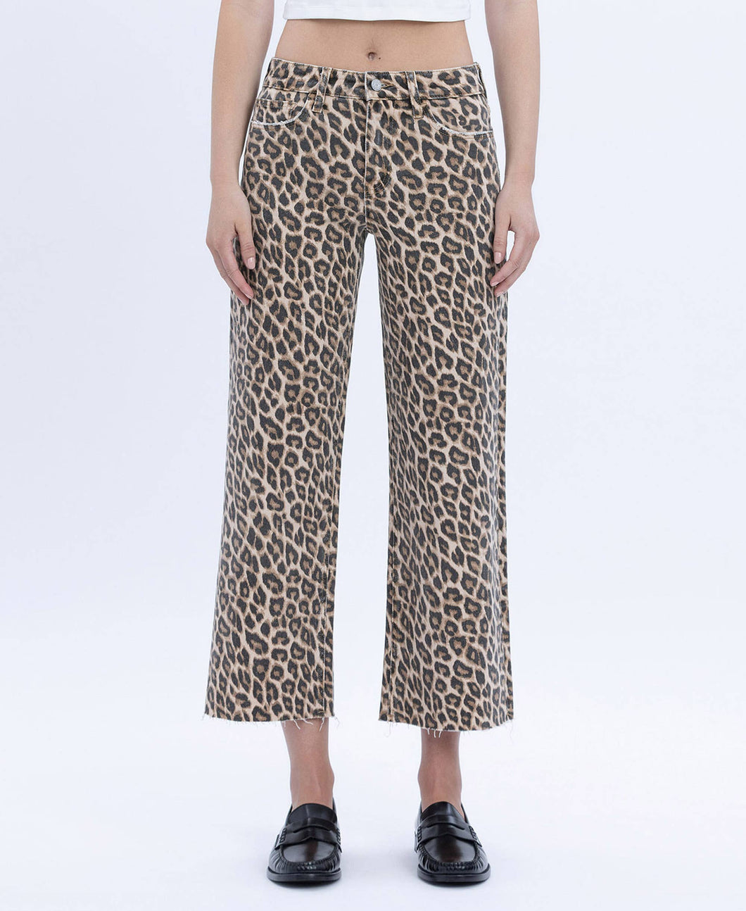Vervet High Rise Animal Print Crop Wide Leg Jeans