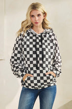 Load image into Gallery viewer, Black Checkerboard Print Drawstring Hoodie