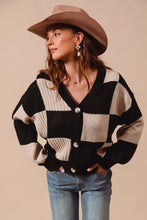 Load image into Gallery viewer, Checkered Button Front Textured Sweater Cardigan