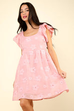 Load image into Gallery viewer, Pink Flower Embroidered Sheer Organza Dress