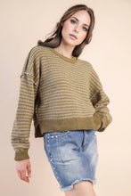 Load image into Gallery viewer, Olive Two Tone Textured Knit Casual Sweater