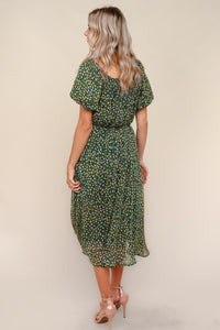 Navy Chiffon Floral Print Midi Dress