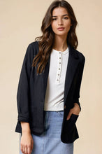 Load image into Gallery viewer, Black Shirred Sleeve Textured Blazer