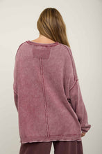 Load image into Gallery viewer, Burgundy Washed Raw Edge Drop Shoulder Sweater
