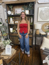 Load image into Gallery viewer, Red Button Front Strapless Top