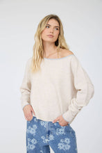 Load image into Gallery viewer, CONTRAST TRIM OFF SHOULDER LONG SLEEVE SWEATER: BLACK