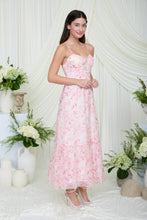Load image into Gallery viewer, Pink Floral Corset Midi Dress