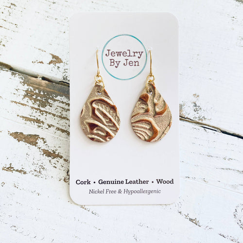 Small Teardrop: Light Gold & Copper Metallic Western Tooled