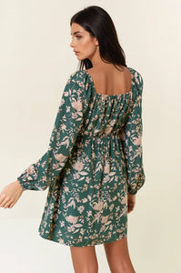 Forest Floral Print Long Sleeve Dress