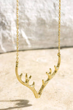 Load image into Gallery viewer, Brass Textured Metal Antler Short Necklace: Gold / OS