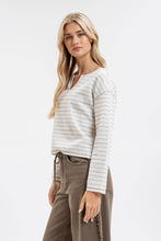 Load image into Gallery viewer, Cream Stripe Split Neck Top