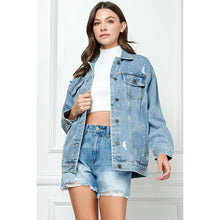Load image into Gallery viewer, Med Wash Distressed Classic Denim Jacket