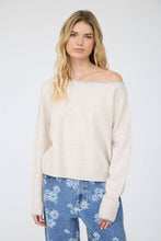 Load image into Gallery viewer, CONTRAST TRIM OFF SHOULDER LONG SLEEVE SWEATER: BLACK