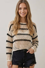 Load image into Gallery viewer, Black &amp; Ivory Boho Striped Sweater