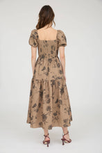 Load image into Gallery viewer, Khaki Floral Sweetheart Midi Dress
