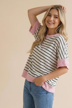 Load image into Gallery viewer, Pink Contrast &amp; Stripe Shirt