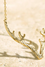 Load image into Gallery viewer, Brass Textured Metal Antler Short Necklace: Gold / OS