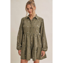 Load image into Gallery viewer, OLIVE MEADOW MARKET ARTISAN DAISY EMBROIDERED CORDUROY MINI DRESS