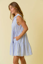 Load image into Gallery viewer, Striped Corn Flower &amp; Yellow Tiered Blue Dress