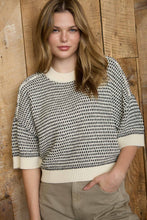 Load image into Gallery viewer, Oatmeal Contrast Stitch Short Sleeve Sweater