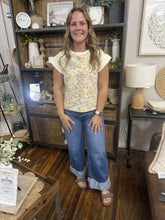 Load image into Gallery viewer, Butter Yellow Floral Embroidery Print Top