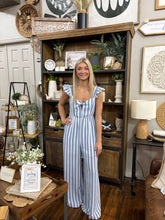 Load image into Gallery viewer, Blue Gauze Wide Leg Jumpsuit