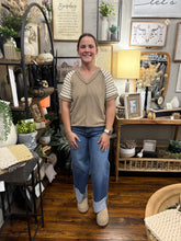 Load image into Gallery viewer, Khaki Colorblock &amp; Stripe Top