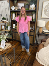 Load image into Gallery viewer, Candy Pink Tiered Shirring Bubble Sleeve Top