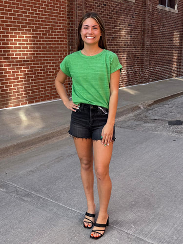 Green Textured Crew Neck Top