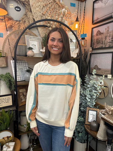 Ivory French Terry Color Block Sweatshirt