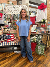 Load image into Gallery viewer, Blue Scuba Polka Dot Relaxed Top